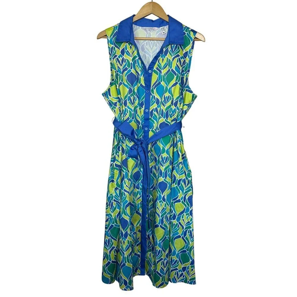 Isaac Mizrahi Live! Printed Cotton Sateen Dress Womens Size 20W Pockets Brunch